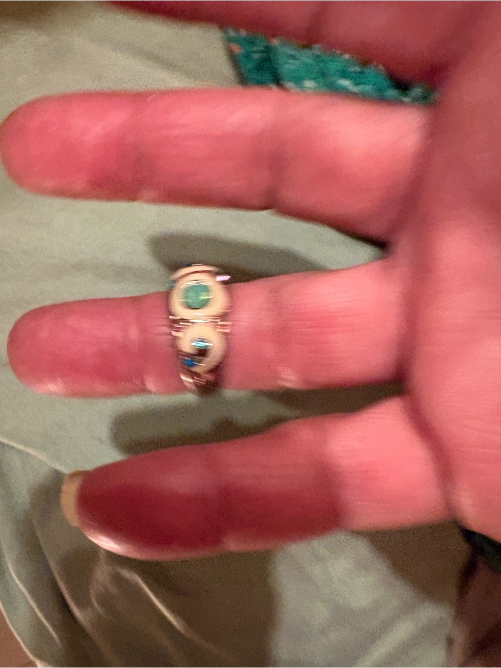 GOLD filled cream  Enamel w/crystal Wide Band Ring Sz 7-1/2**